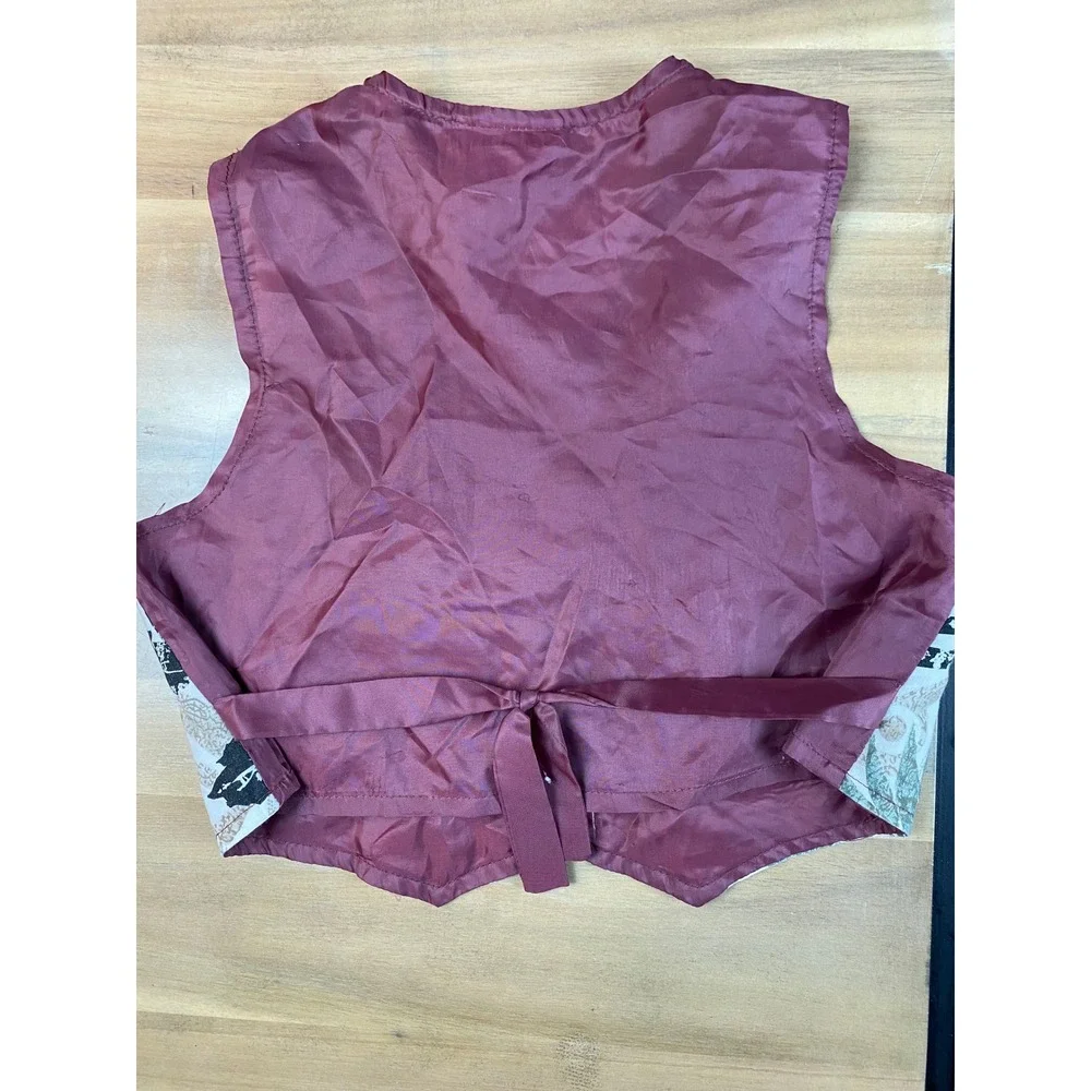 Vintage Peddlers Floral Vest Kids Small Sleeveless Button Up‎ Burgundy